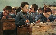 Paul Louis Martin des Amoignes In the classroom. Signed and dated P.L. Martin des Amoignes 1886 oil on canvas
